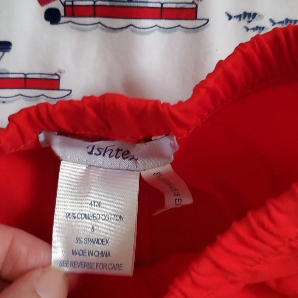 NWT Ishtex Girls Coastal Nautical Boat Matching Set Outfit Red White Blue Sz4/4T